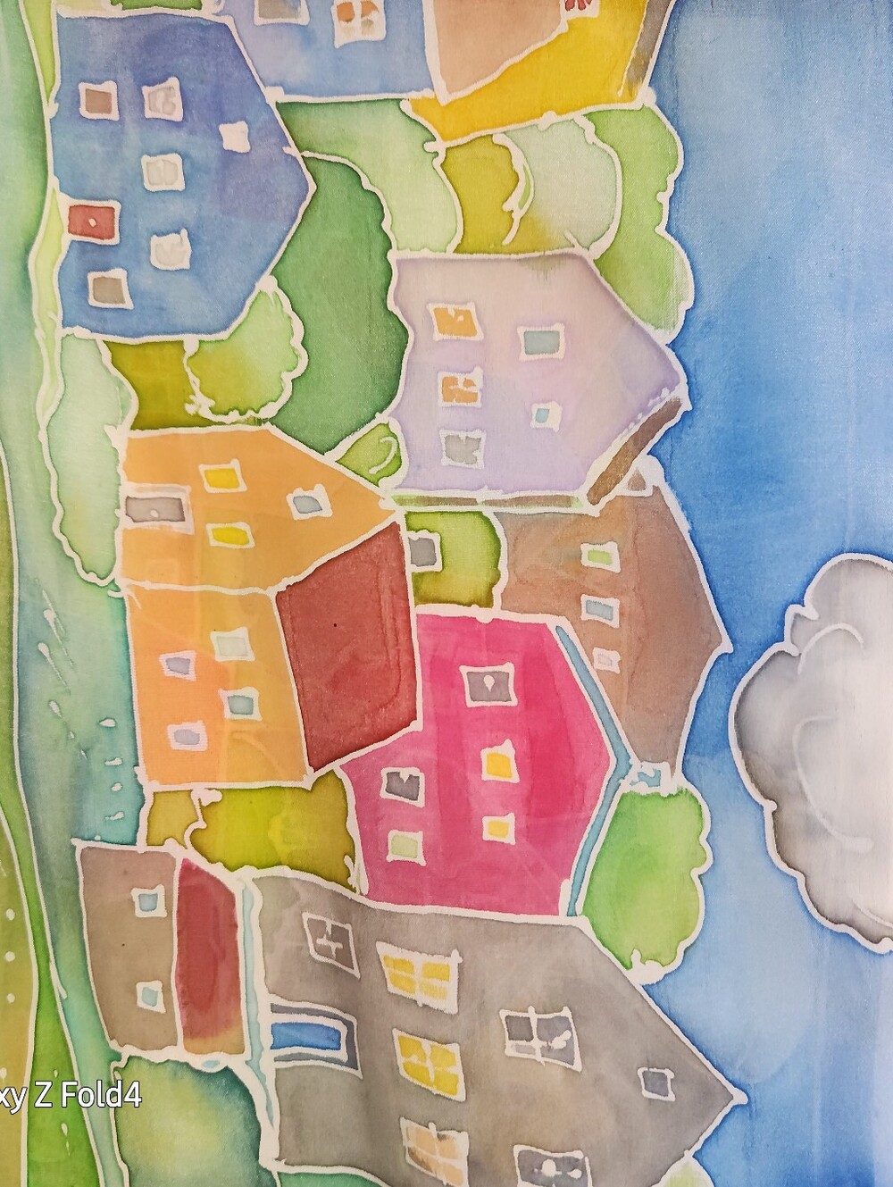 Colorful Village Print Silk Scarf - Long Rectangular - Picture 6 of 9